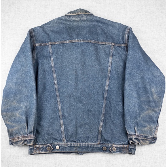 Vintage GAP Flannel Lined Denim Trucker Jacket Buffalo Plaid 90s Workwear M - Picture 6 of 12